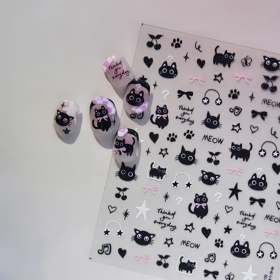 Cute Black Cat Kitten Nail Sti - Anime Merchandise Nepal ulasan dan harga